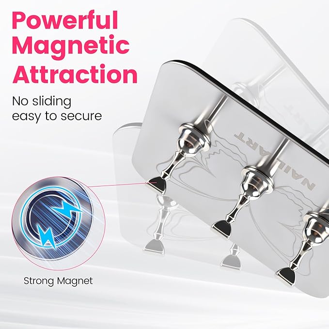 TADOPRO Nail Art Stand for Press Ons Fake Nail Tip Holder for Painting Nails Acrylic Nail Display Practice Kit with Magnetic Metal Base Nail Art Supplies Home DIY & Salon Use（sliver02）