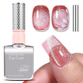 5-in-1 Cat Eye Gel Polish 15ml No Base/Top Coat Needed All-in-One Formula, Beginner-Friendly Magnetic Nail Polish with Magnet Stick, Fast Curing for Home DIY Manicure (Crimson Glitter)