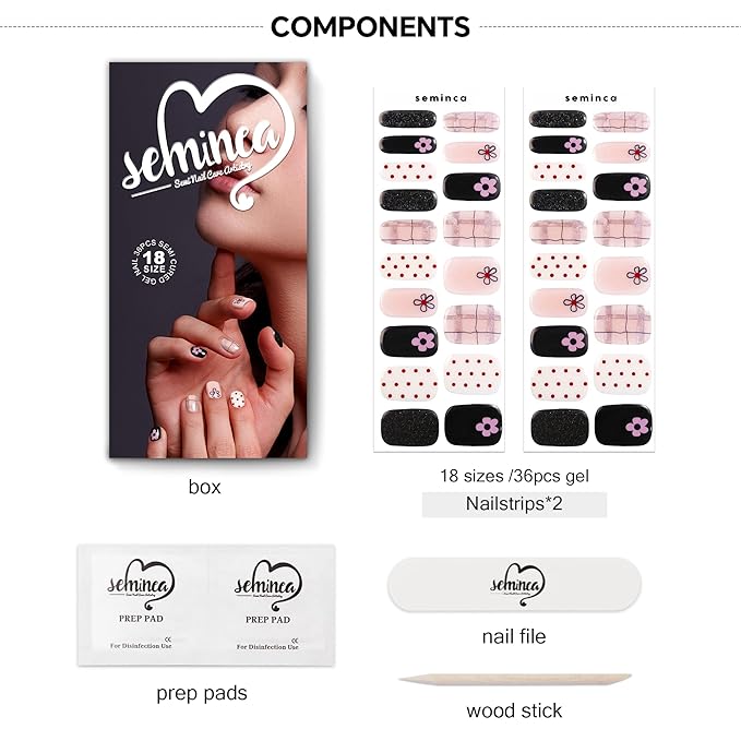 Semi Cured Gel Nail Strips-Variety Press on Nails Set Floral Print, Polka Dot & Minimalist Design, Short Almond Semi Gel Nails, French Manicure Alternative(Floral Fantasy）