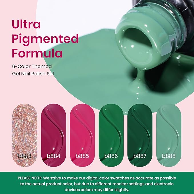 Beetles Gel Nail Polish Set, Fall Burgundy Purple Red Green Glitter Gel Polish Soak Off Nail Art Beauty Gift Set for Women