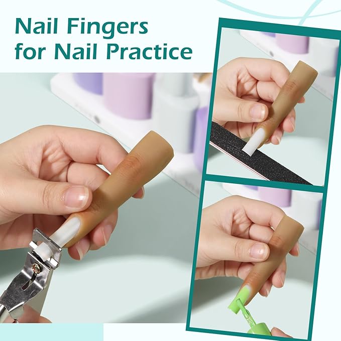 Silicone Practice Fingers for Acrylic Nails, Bendable Fake Nail Training Finger Manicure DIY Nail Art (4-2pcs)