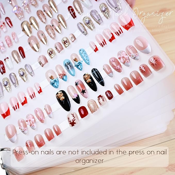 Large Press-on Nails Organizer Book Set Clear Press ons Nail Storage Box Binder Removable Loose-Leaf Packaging Case Salon Sample Styles Display Supplies 6 Page A4