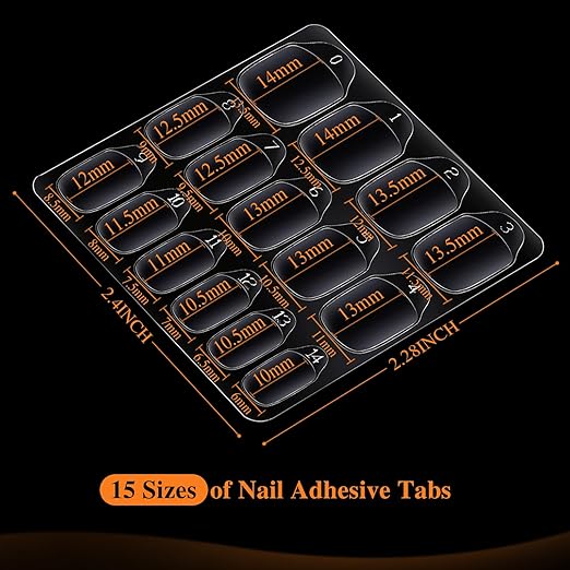 Teenitor 900pcs Nail Adhesive Tabs, 15 Sizes of Press on Nail Sticky Tabs, Nail Stickers for Press on Nails, Nail Tabs Nail Glue Stickers, 60 Sheets