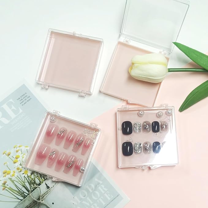 12PCS Press On Nail Storage Box,Empty Plastic Nail Case Storage Display Box for False Fake Nails Press on Nails Packaging Organizer Business Home Nail Salon Use