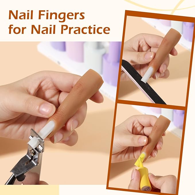 Silicone Practice Fingers for Acrylic Nails, Bendable Fake Nail Training Finger Manicure DIY Nail Art (3-2pcs)