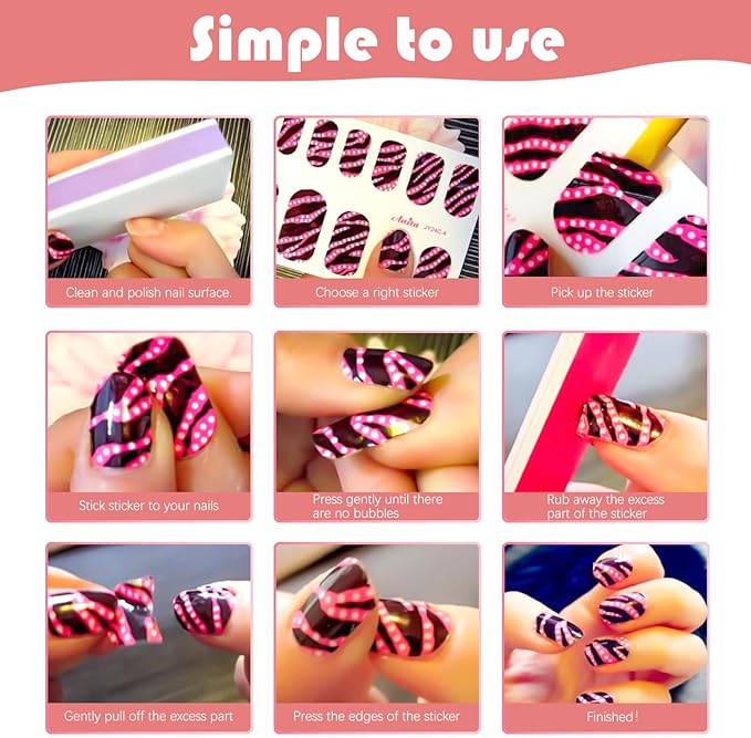 DANNEASY 8 Sheets Christmas Nail Polish Stickers Full Nail Wraps Stick on Nail Polish Strips Self Adhesive Gel Nail Strips Fingernail Stickers for Women with File, Cuticle Stick