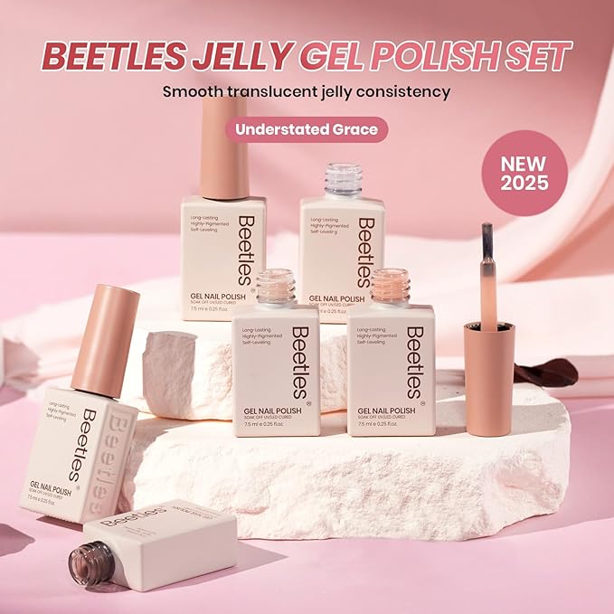 Beetles Jelly Gel Nail Polish Set - 6 Colors Neutral Sheer Nude Pink Brown Gel Polish Kit Soak off UV Nail Concealer Fall Gel Understated Grace French Nail Art Salon DIY Gift for Women