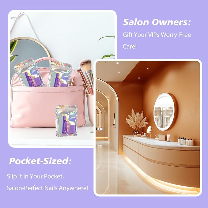 Disposable Manicure Kit Professional, 18 Set Press On Nail Tool Kit with Nail File, Nail Buffer, Nail Buffer Block, Nail Handle Brush, Wood Stick, Packaging Bag (Purple)