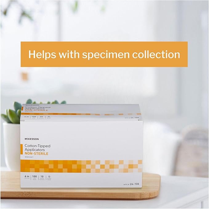 McKesson Cotton-Tipped Applicator Swabstick, Non-Sterile, Wood Shaft, 6 in, 100 Count, 100 Packs, 10000 Total