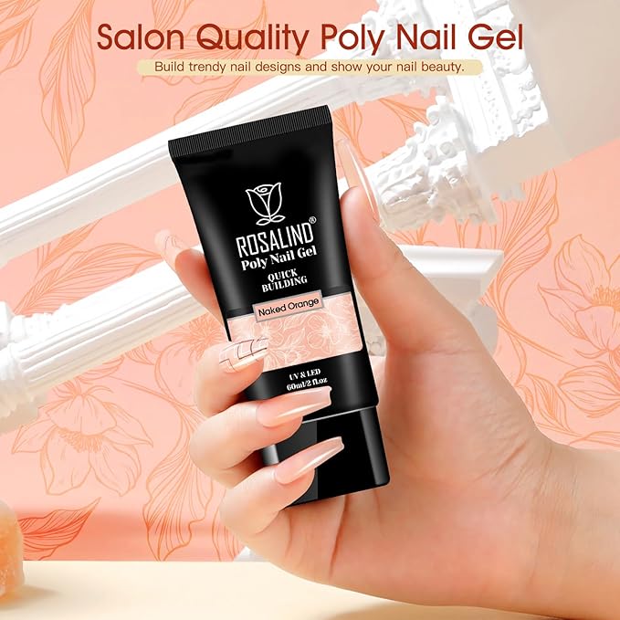 ROSALIND 2 oz Nude Poly Nail Gel, Fall Poly Extension Orange Gel Poly Builder Nude Nail Quick Building Acrylic NailsThickening Nail Art Design Natural