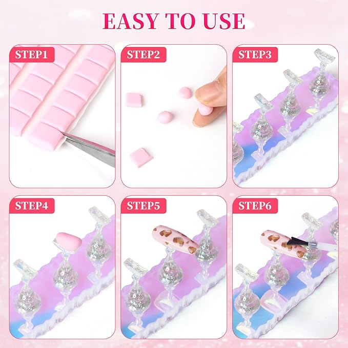 ANGNYA 2 Set Nail Stand, Aurora Nail Holder for Painting Nail Stand for Press on with Reusable Sticky Putty Nail Display Stand Nail Hand Practice Magnetic Nail Art Tools for Homes and Salons