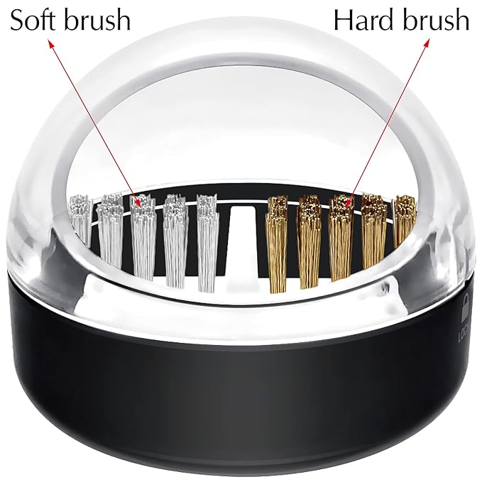 Nail Art Cleaner Tool Case with Steel Wire Brush and Nylon Brush for Cleaning Carbide/Ceramic Nail Drill Bits, Anti-Splash Design, Removable, Washable, Clear Cover + Black Base
