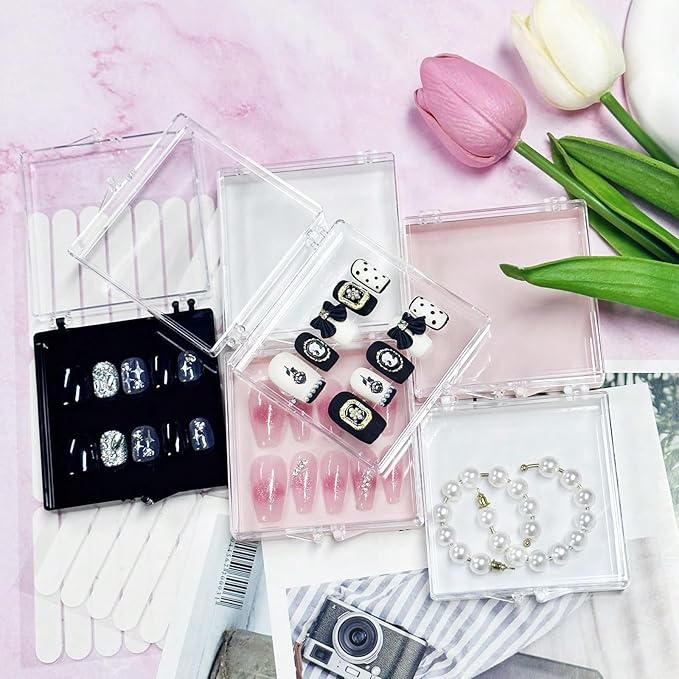 12PCS Press On Nail Storage Box,Empty Plastic Nail Case Storage Display Box for False Fake Nails Press on Nails Packaging Organizer Business Home Nail Salon Use