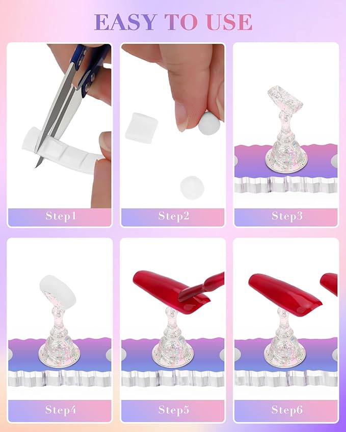 Nail Stand Acrylic Nail Art Display Stand Magnetic Nail Tips Practice Holder 54 Pcs Reusable Adhesive Putty for DIY Painting Nails Stand kit (Aurora)