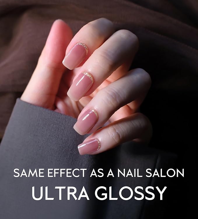 Beaolata Semi Cured Gel Nail Strips - UV Light Gel Nail Stickers - 20 Long Lasting Salon Quality Wraps (Enigmatic Pink Glint)