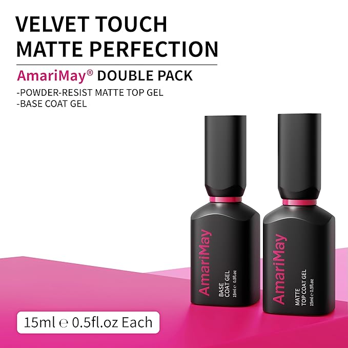 Matte Top Coat and Base Coat Set, 15ml Powder-Resist Matte Finish for Detail Chrome Powder Painting and 15ml Long Lasting Base Coat, Soak Off UV Light Cure for Nail Art DIY, Gift for Girls.