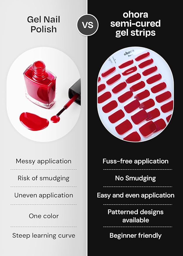 ohora Semi Cured Nail Strips (N Rose Serenade) - Works with Any UV/LED Lamps, Salon-Quality, Long Lasting, Easy to Apply & Remove - Includes 2 Prep Pads, Nail File & Wooden Stick