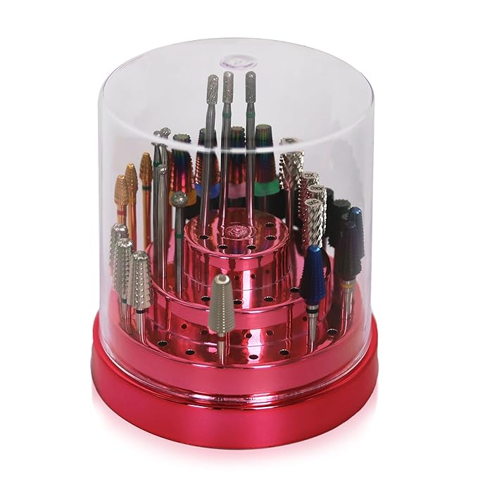 PANA Round Cake Tier Nail Drill Bit Holder Display Organizer Case - Dustproof Carbide Bit Storage Container Box For Manicure Tools Nail Salon - 48 Holes Rose Gold (Drill Bits Not Included)