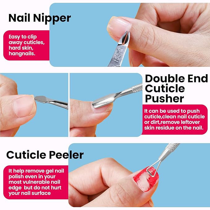 FANDAMEI Gel Nail Remover Kit with Soak Off Clips, Lint Free Wipes, Polish Remover Bottle, Cuticle Nippers, Pusher, Peeler. Cuticle Oil. Nail Files and Buffers. Gel Polish Removal Nail Soak Off Kit