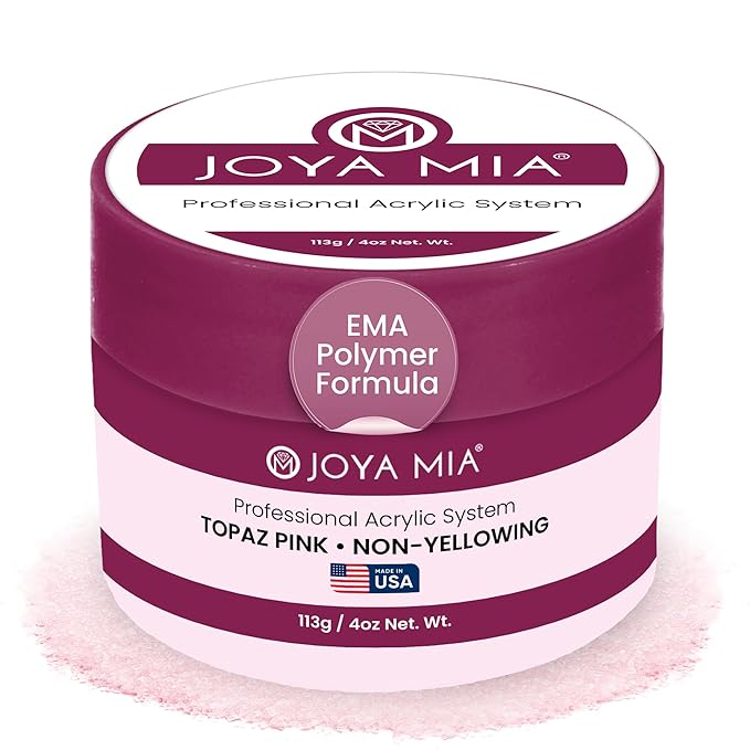 Joya Mia Acrylic Powder for Nails, MMA-Free, Super Adhesion Professional Powder for Flawless & Long-Lasting Nail Enhancements, Easy Application, Vibrant & Stunning Colors - Topaz Pink, 4 oz
