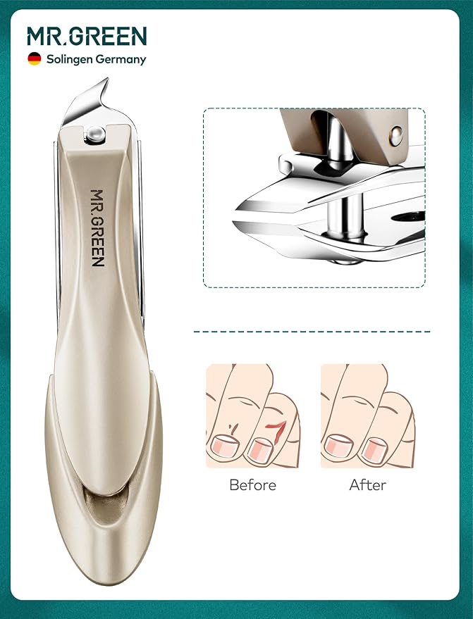 MR.GREEN Nail Clippers, 3PCS Nail Clipper Set with Anti Splash Fingernail Clipper and Ear Pick, Professional Nail Clippers for Men and Women, Stainless Steel Nail Cutter with Leather Case (Green)