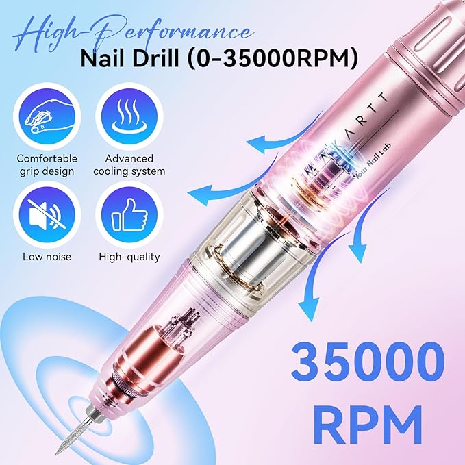 Makartt Electric Nail Drill - Professional 35000RPM E-File Machine Portable Nail Drill Kit with Drill Bits,Cute Compact Efile Salon Use Low Noise Manicure Pedicure for Acrylic Gel Nails Pink