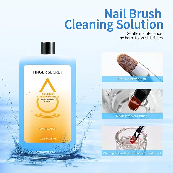 Nail Brush Cleaner Kit - 120ml Professional Nail Art Brush Cleaning Solution. Clean Your Nail Brushes Easily. For Gel and Acrylic Nail Brushes.Ideal for NailS Salon or Home DIY