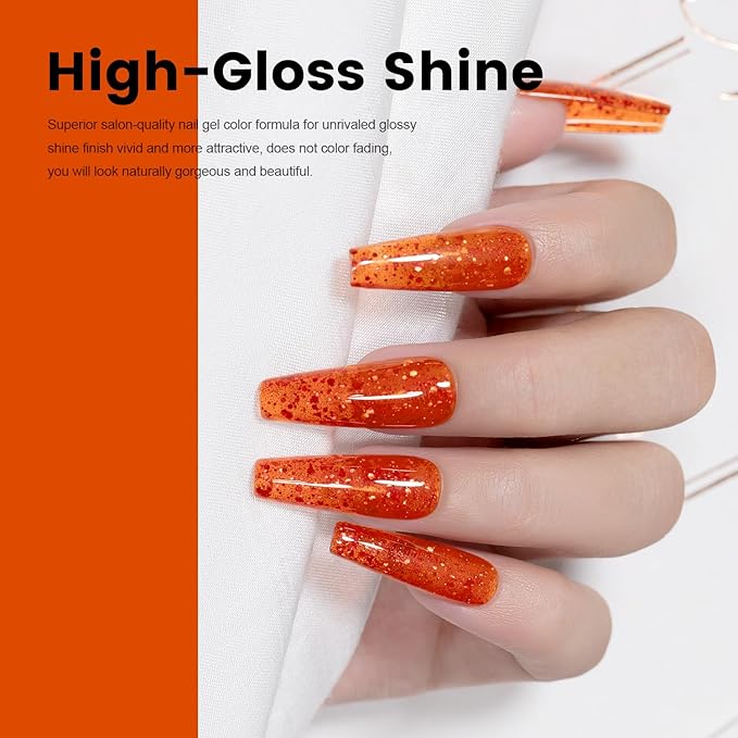 RARJSM Rainbow Glitter Gel Nail Polish Diamond Gel Polish Orange Red Big Flakes Sparkly Chunky Iridescent Pigments Nail Gelpolish Soak off L e d UV Curing Required for Nail Art Salon Manicure