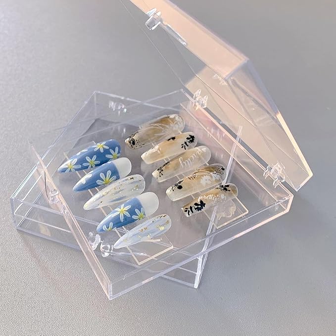 12PCS Press On Nail Packaging Box Clear Press on Nail Storage Box Display Case with 60 Pcs Adhesive Tape for False Fake Nails Organizer Home Nail Salon Use Nail Art Nail Business Supplies