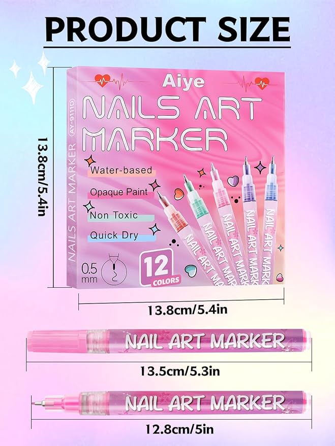 12 Color Nail Art Markers Set, Kalolary Nail Polish Pens Nail Point Graffiti Dotting Pen Drawing Painting Liner Brush for DIY Nail Art Beauty Adorn Manicure Tools