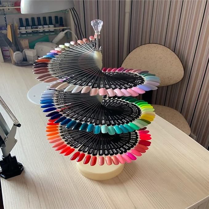 120 Colors Nail Tips Display Stand, DIY Nail Art Showing Shelf with Number Posted, Gel Nail Color Card Spiral Fan-shaped Nail Art Polish Practice Display Tips (Transparent,Oval)