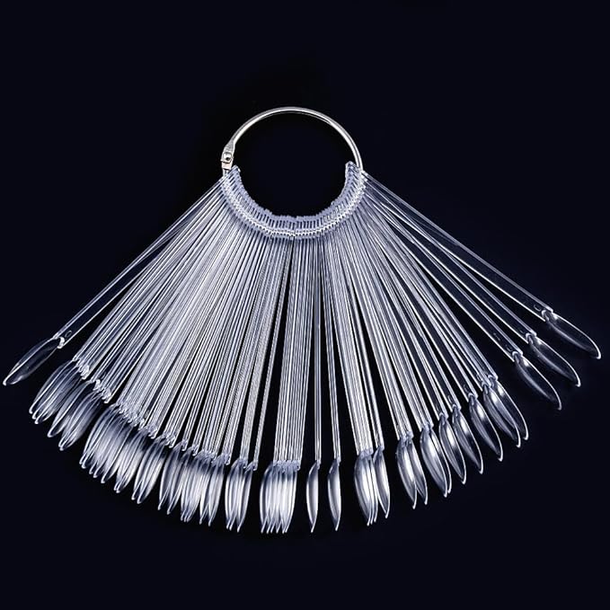 Blinginbox Clear Round 150PCS Nail Swatches Sticks with Ring, False Nail Sample Sticks for Nail Art Polish Color Practice Fan-shaped Display,False Nail Sample Stick.