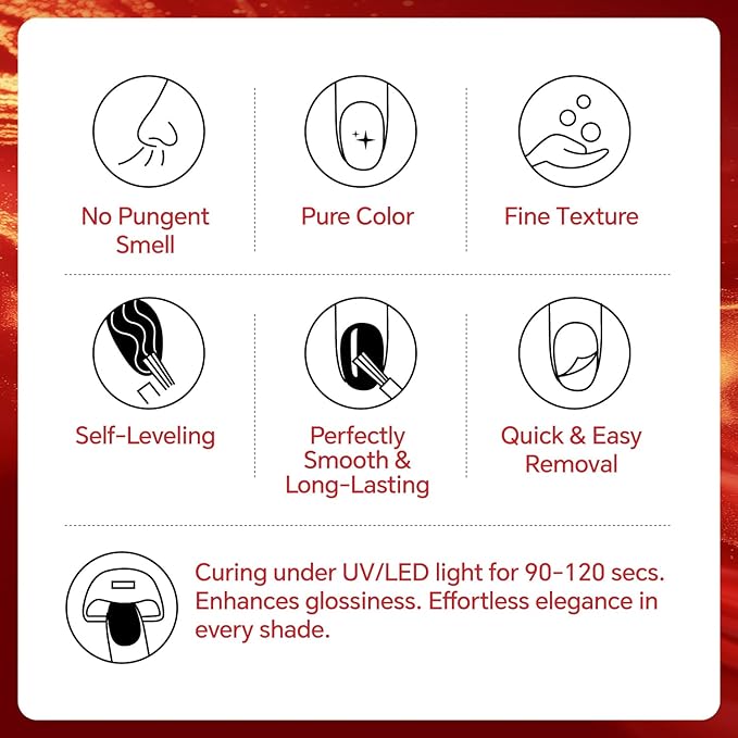 3-Free Gel Nail Polish Set - 6 Pcs 10g Red White Soak Off UV/LED Gel, Long Lasting and Without Pungent Odor Nail Gel, Nail Beauty Manicure for Professional, Salon & Home Use, No Hema & TPO & Di-Hema