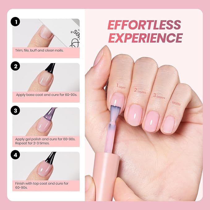 Beetles Jelly Gel Nail Polish Set - 6 Colors Neutral Sheer Nude Pink Brown Gel Polish Kit Soak off UV Nail Concealer Fall Gel Understated Grace French Nail Art Salon DIY Gift for Women