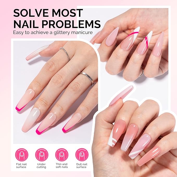 MelodySusie Builder Gel Nail Polish Set, Base Colors Nude Pink White Clear Nail Thickening Rubber Base Gel Polish,Soak Off UV Extension,Rhinestone Nail Glue in a Bottle Gift for Women 6 Colors