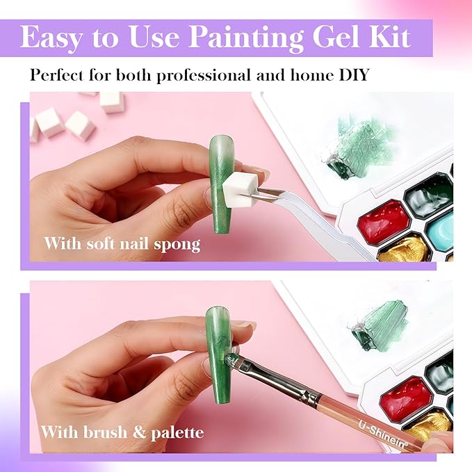 Gradient Painting Gel, 24 Bright Glitter Gold&Silver Black&White Pearlescent Colors Ombre Gel Nail Polish for Light Pigment Pat Nail Gel Kit French Manicure No-wipe DIY Nail Art Soak of UV B