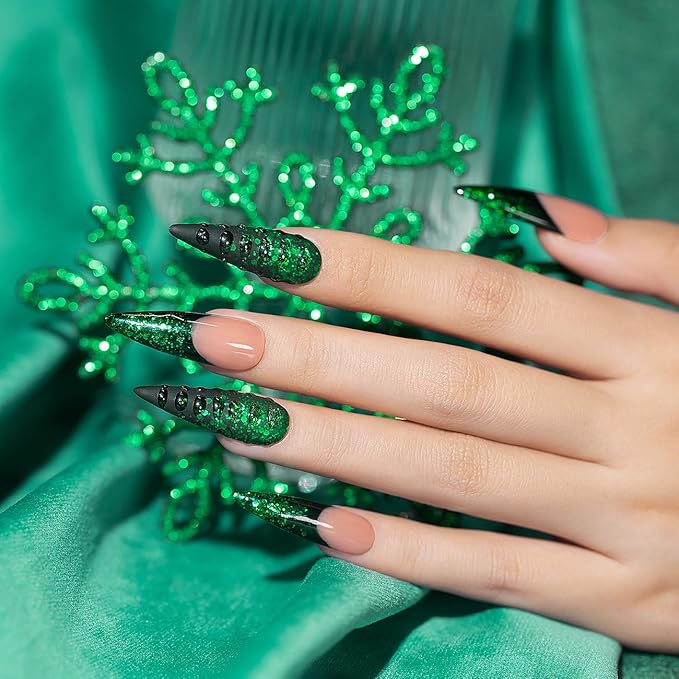 RARJSM Green Glitter Gel Nail Polish Diamond Mermaid Green Sparkly Chunky Shimmer Pigments Nail Gel Polish Soak off L e d U V Curing Required for Nail Art Salon Fall Winter Christmas Manicure 15ml