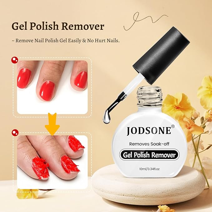 JODSONE 3Pcs 10ml Top and Base Coat Gel Nail Remover Set Gel Nail Remover for Quick and Easy at Home Removal U V Light Curing Required