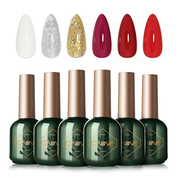 3-Free Gel Nail Polish Set - 6 Pcs 10g Red White Soak Off UV/LED Gel, Long Lasting and Without Pungent Odor Nail Gel, Nail Beauty Manicure for Professional, Salon & Home Use, No Hema & TPO & Di-Hema