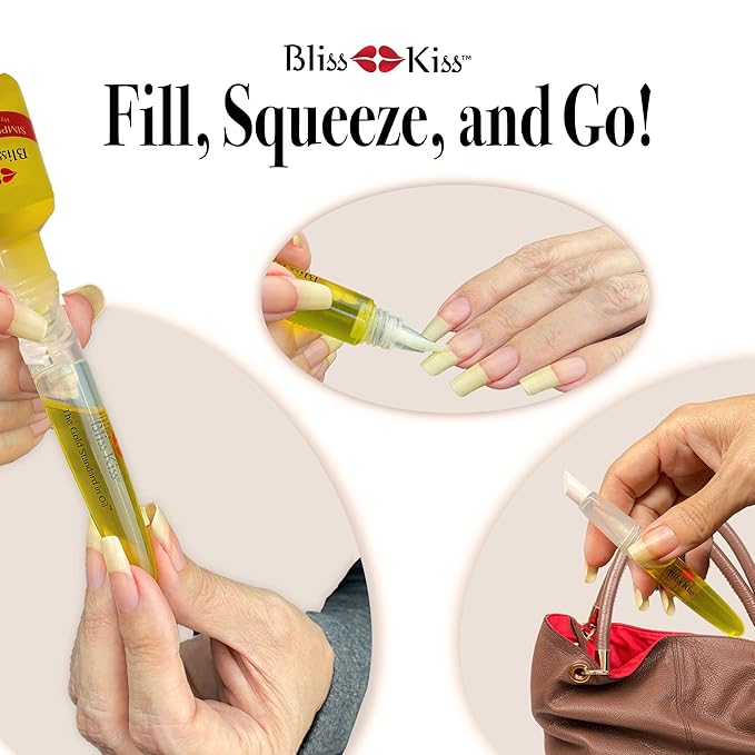 Bliss Kiss Simply Pure Dropper with Refillable Cuticle Squeeze Pen 3-Pack Kit (Fragrance Free, 3-Pens)