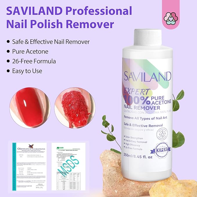 SAVILAND Acetone Nail Polish Remover Kit: 8.45 Oz Quick Removal Gel, Acrylic & Dip Nail Powder Remover Kit with Fingernail Polish Remover, Cuticle Oil and Manicure Tools for Home DIY & Salon Use