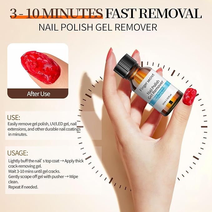 Gel Nail Polish Remover Set, Multi-Use Nail Polish Remover, Professional Liquid Formula for Natural & Long-Lasting Gel Nails（Gel Nail Polish Remover Set)