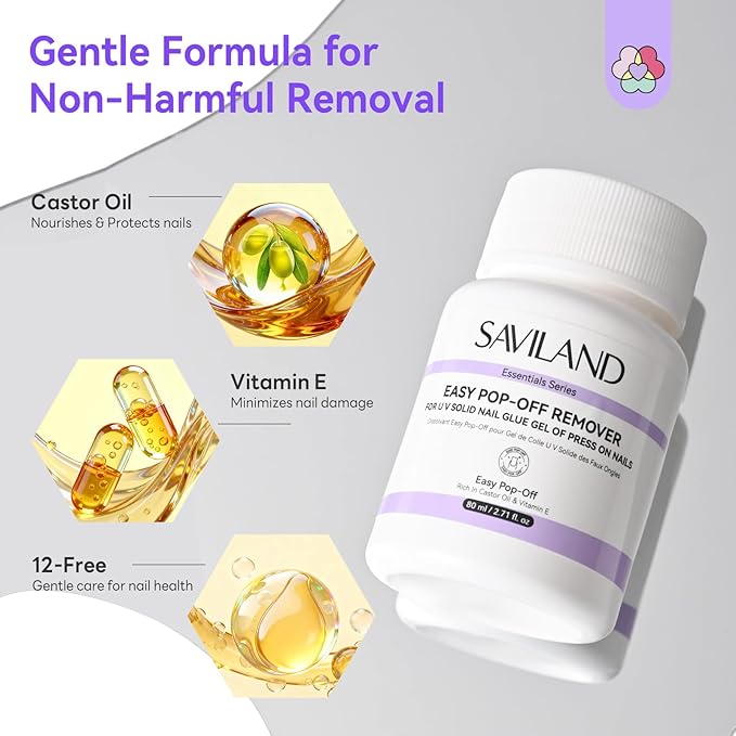 SAVILAND Nail Glue Remover: 80 ML Press On Nail Remover with Sponge Zero Friction Stick On Nails Glue Easy to Use Nail Glue Remover for Press On Nails Controllable Dosage Fake Nail Remover for Home