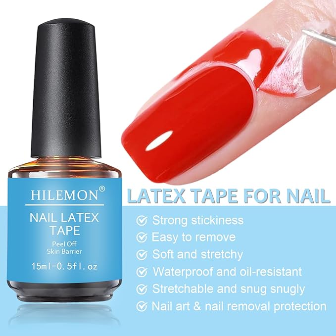 15ml Quick Gel Nail Polish Remover & Nail Latex Tape Kit, Fast Acting in 3-5 Mins, Includes Mini Nail File, Cuticle Pusher & Scraper, Gentle & No Soaking & No Wrapping (Remover&Latex)