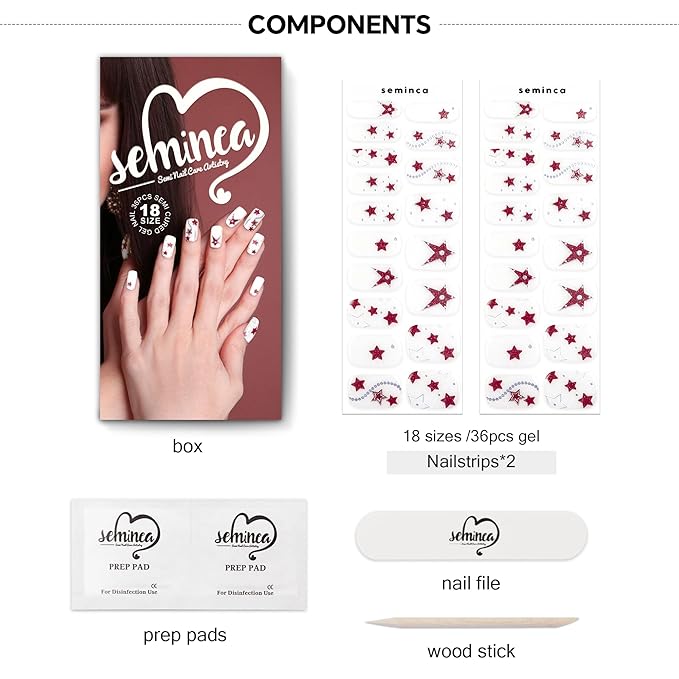 Semi Cured Gel Nail Strips-Salon Quality Semi-Cured Gel Press On Nails Stickers Quick DIY Nail Art Manicure Kits for Women at Home Works with Any UV/LED Lamps(Twinkle Star)