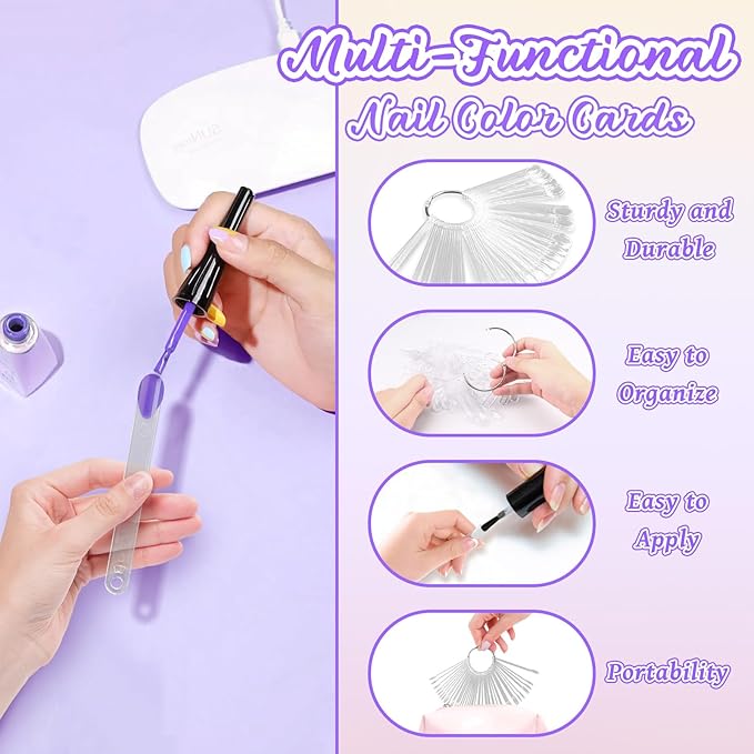 200 Pieces Clear Nail Swatch Sticks with Ring, Transparent Nail Sample Sticks, Blank Color Display Tips Polish Tester Supplies for Tech Practice Manicure Art Home Salon DIY (Round)