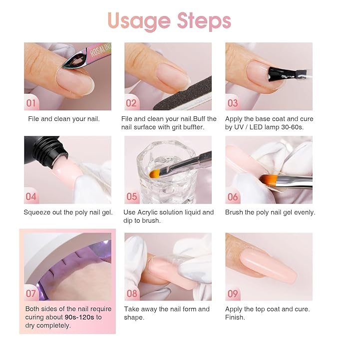 ROSALIND Pink Poly Nail Gel, 2 oz Nude Poly Extension Gel for Nail Natural Builder Pink Gel,Poly Extension Long-Lasting Enhancement