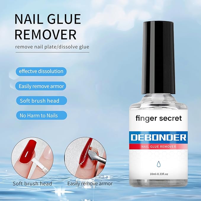 Nail Glue Remover & Gel Polish Remover Kit, 2 Pack Debonder for Press on Nails & 1 Bottle Gel Nail Polish Remover, Safe & Fast Acting for Acrylic Nails, Fake Nails, Nail Tips