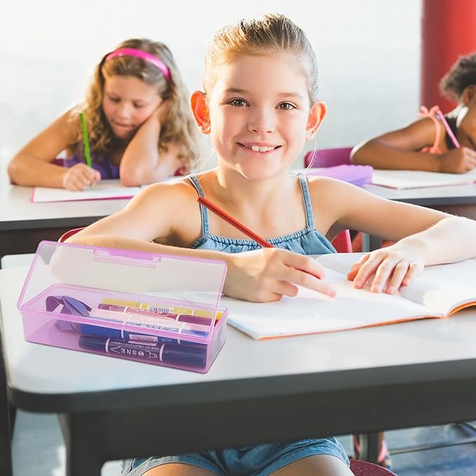 Clear Plastic Nail Storage Box - 12 Pack Small Organizer Case for Manicure Pedicure Kits, Nail Art Accessories, Beads, Business Cards & Crafts, Rectangle Box for Small Parts 7.6 x 3.1 x 1.6 in (Pink)