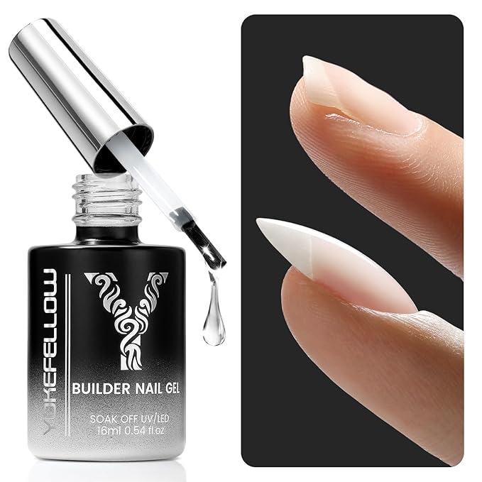 YOKEFELLOW Clear Builder Nail Gel - 6 In 1 Hema Free Apex Building 16ml for Strengthener Repair of Unevenness and Nail Extension Gel Base Coat Rhinestones